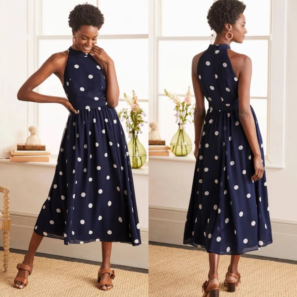 Boden Navy Polka Dot Midi Dress